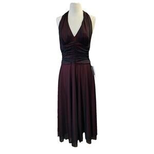 Connected Women’s Halter Midi Dress Sz 10‎ New Red Black layered Goth vampire